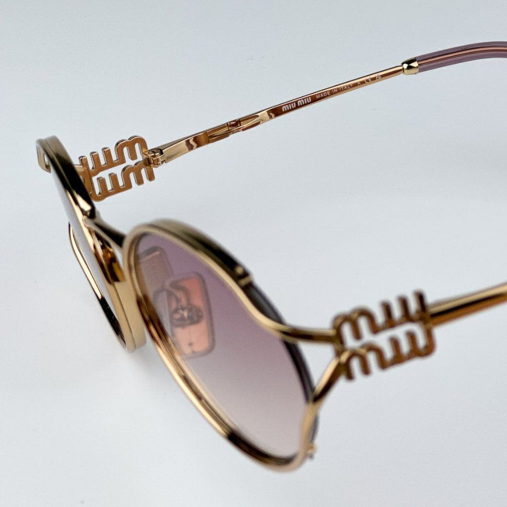 NEW Miu Miu MU52YS 5AK06S Gold Brown Gradient Violet Oval Unisex Sunglasses - Picture 9 of 12